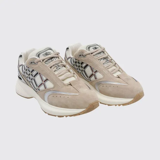 BURBERRY Eclipse Suede and Fabric Check Low-Top Sneakers Beige (8127853)