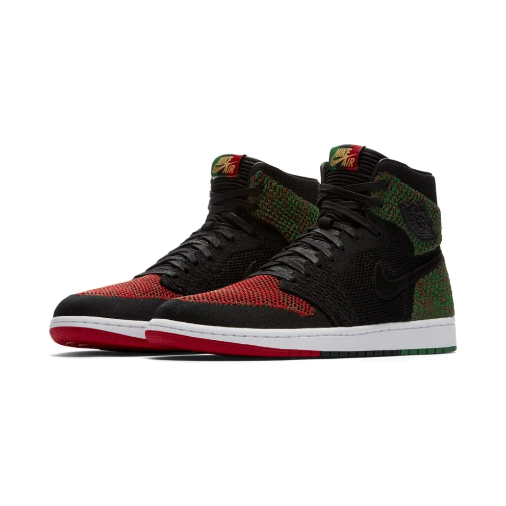 Jordan 1 Retro High Flyknit Black History Month (2018) Black/Black-Lucid Green-University Red (AA2426-026)