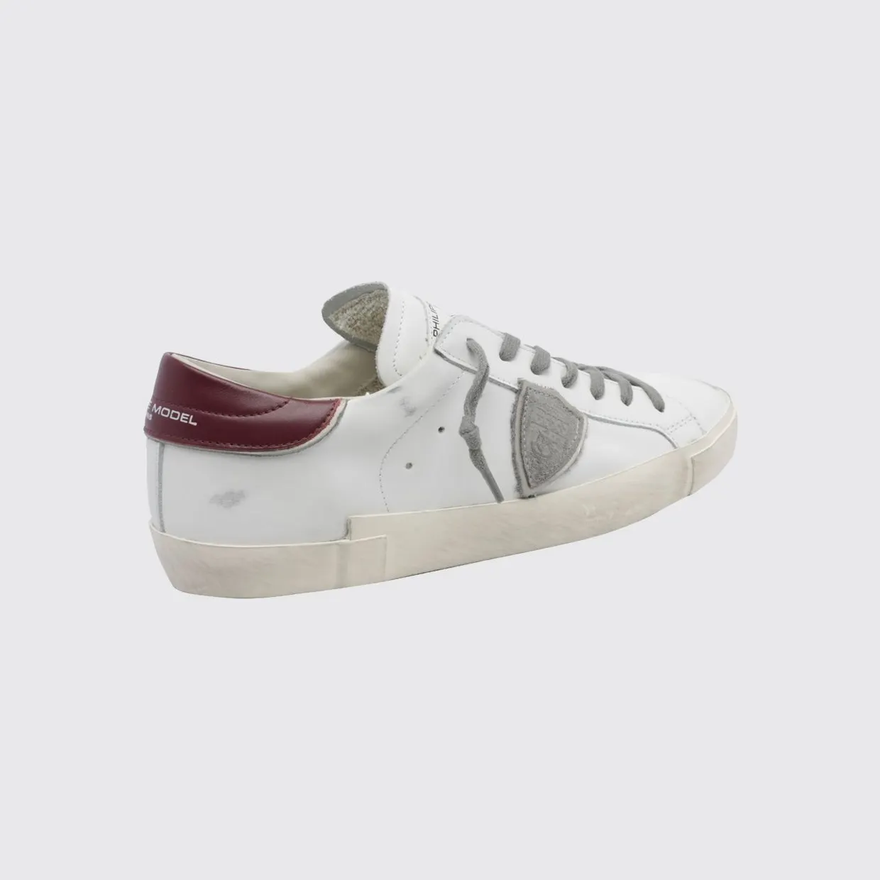 Philippe Model Paris Leather Low-Top Sneakers with Worn Effect and Shield Logo White 1 (PRLUV038) (2)