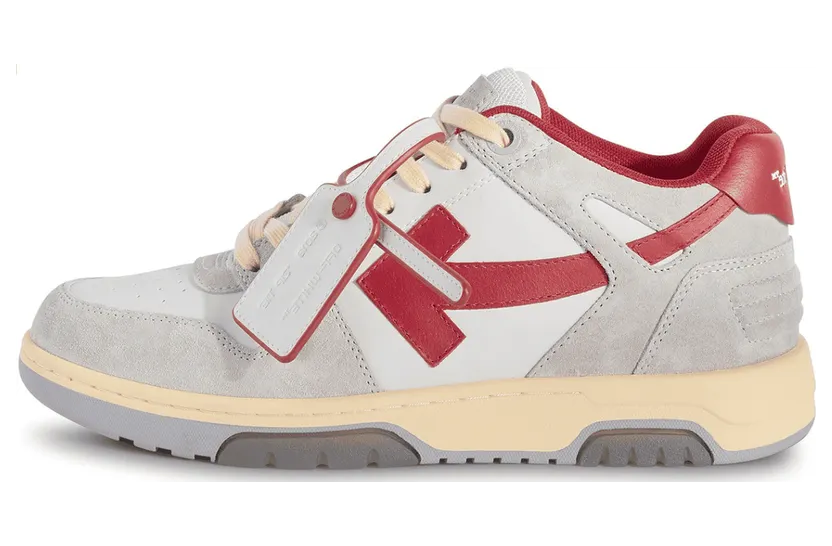 OFF-WHITE Out Of Office OOO Low Tops Light Grey Red (OMIA189S24LEA0110525)