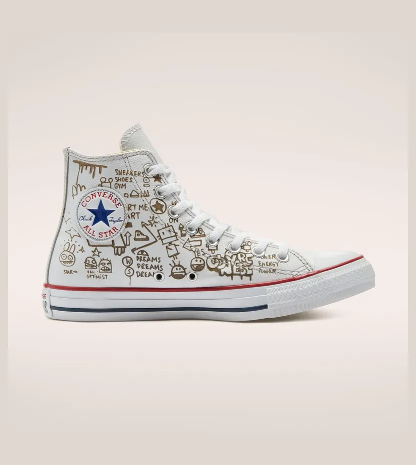 Converse Distressed Graffiti Chuck Taylor All Star High Top White Graffiti Smoke In (169926C)