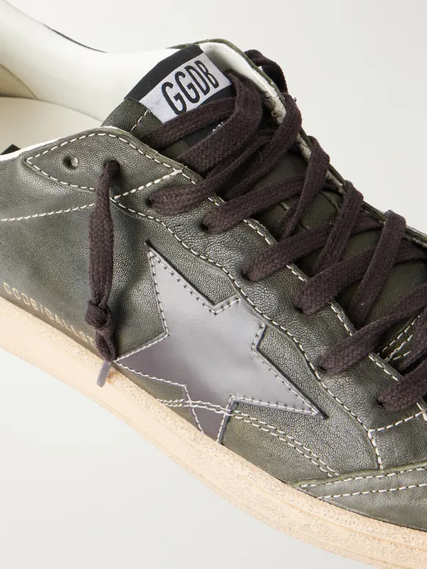 Golden Goose Ball Star Distressed Leather Sneakers Dark green (GMF00117.F008725) (5)