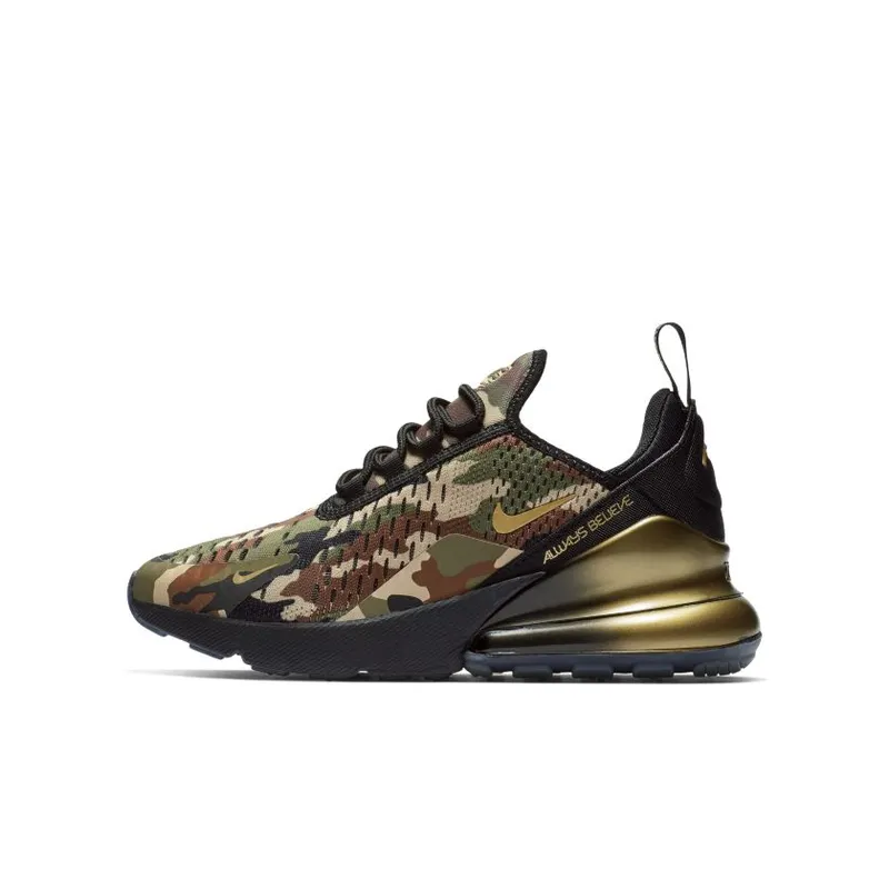 Nike Air Max 270 Doernbecher 2018 (GS) Black/Metallic Gold-Medium Olive-Fauna Brown-Desert (BV7249-001)