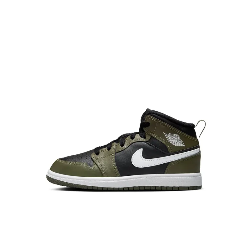 Jordan 1 Mid “Black / Medium Olive / White” (DQ8424-092)