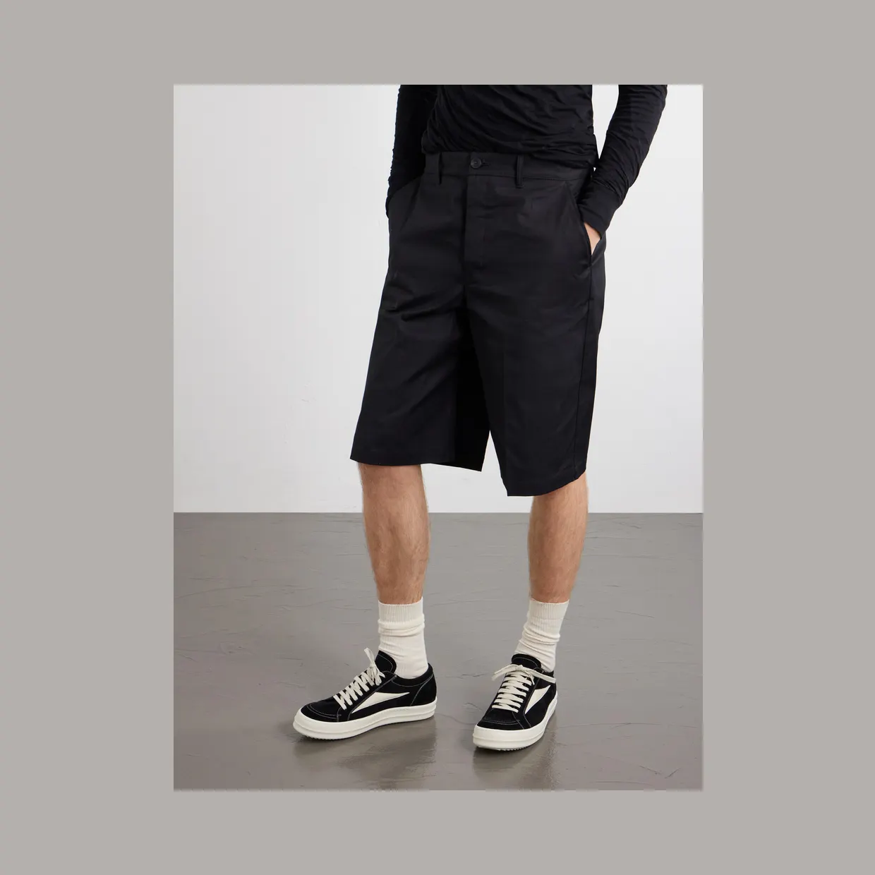 Rick Owens Vintage Suede-Trimmed Leather and Rubber Sneakers Black (RU02F4897) (2)