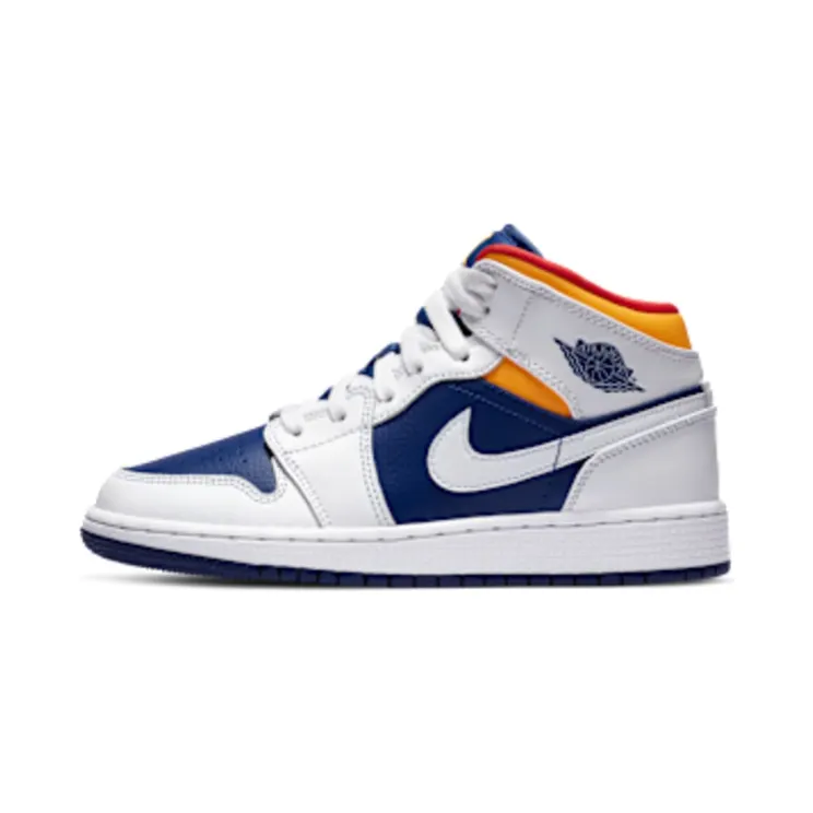 Air Jordan 1 Mid GS “White / Deep Royal Blue / Track Red / Laser Orange” (554725-131)