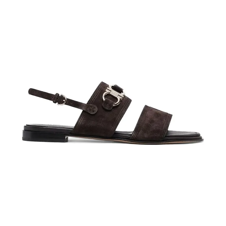 Ferragamo Gancini-Plaque Suede Sandals Brown (01C932751077)