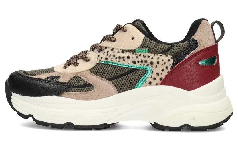 Poelman sneaker Beige / Olijfgroen / Donkerrood / Zwart (C12108KGPSH206)