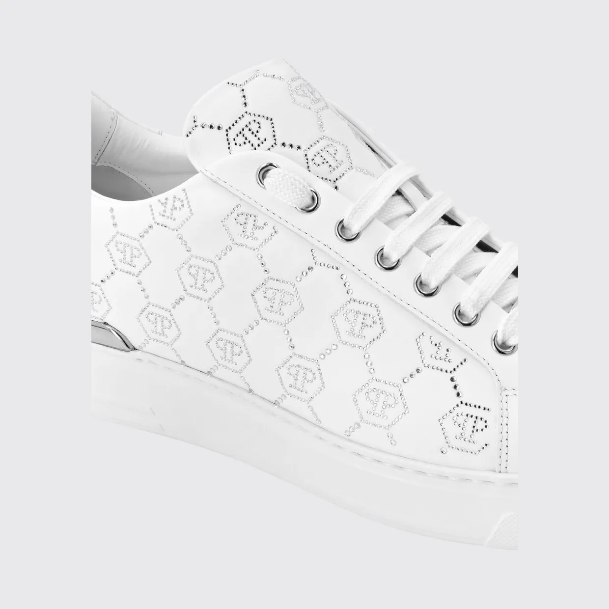 Philipp plein Leather Sneakers with Rhinestone Hexagon White (AAESUSC0866PLE005N01) (3)