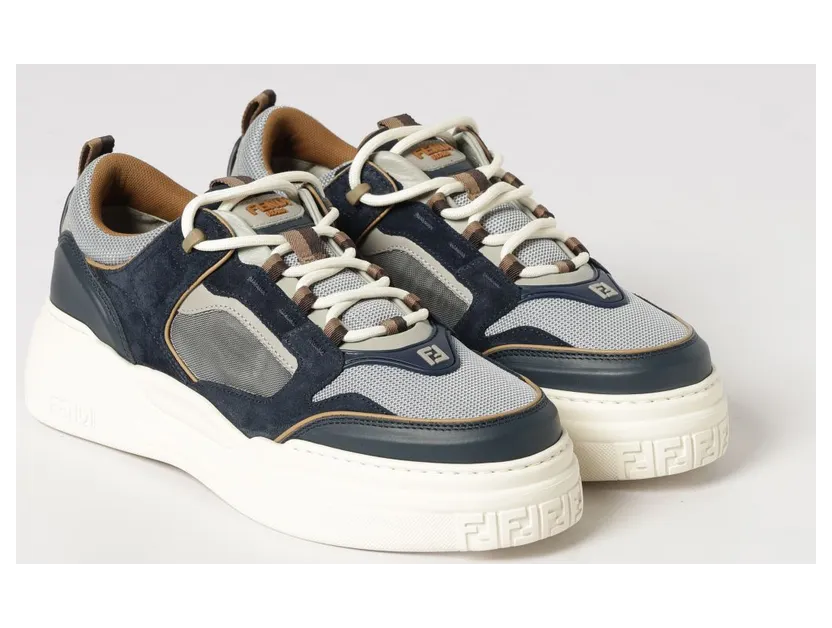 Fendi Force Low-Top Suede Calfskin Trainers with Chunky Sole Blue (7E1929AY1YF1WPM)