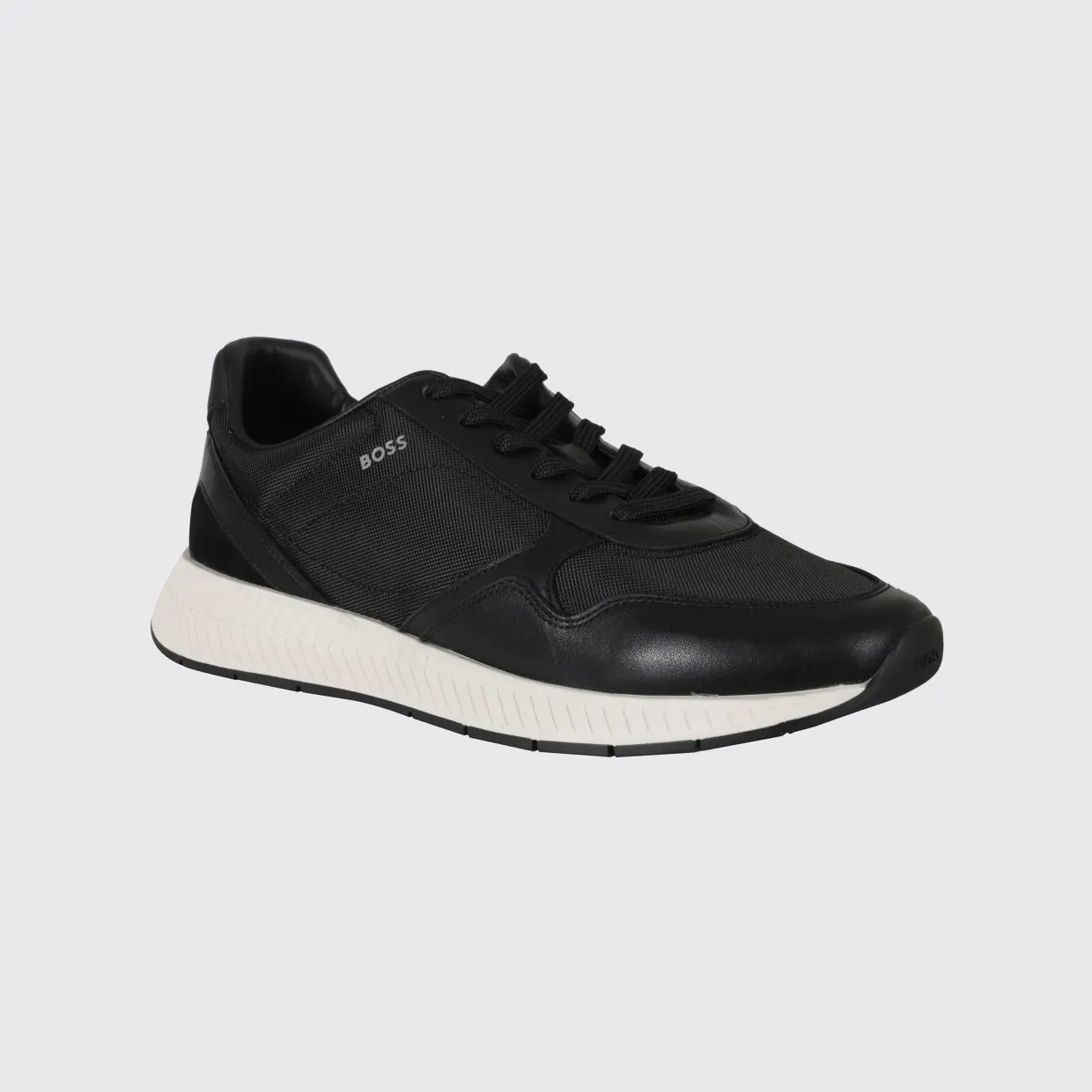 Boss Titanium Trainers in Leather and Mesh with Printed Logo Black (50568757001)