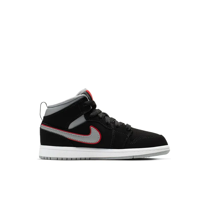 Jordan 1 Mid Black Particle Grey Gym Red (PS) Black/Particle Grey-White-Gym Red (640734-060)
