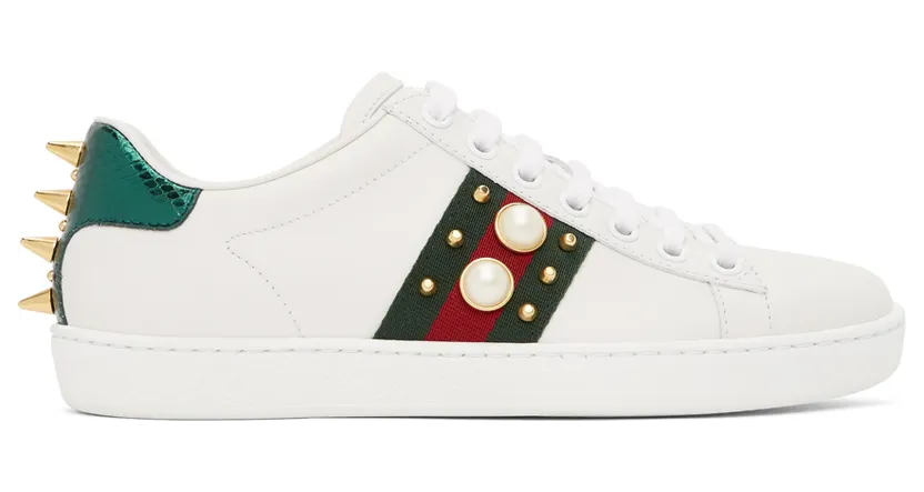 Gucci White Pearl Stud New Ace Sneakers (431887 02JP0)