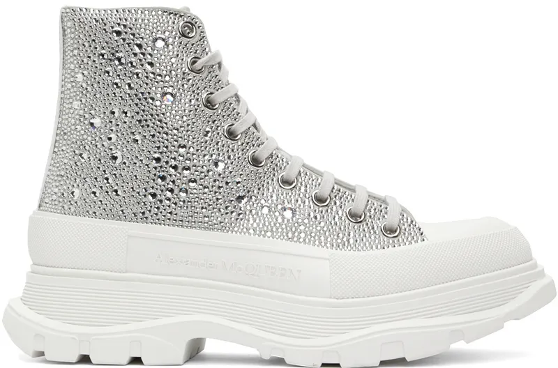 Alexander McQueen Silver Crystal-Cut Suede (688538WHCEM)
