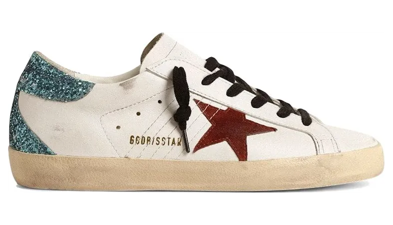 Golden Goose Super-Star White Burgundy Light Blue Glitter Heel (GWF00102.F004677.82320)