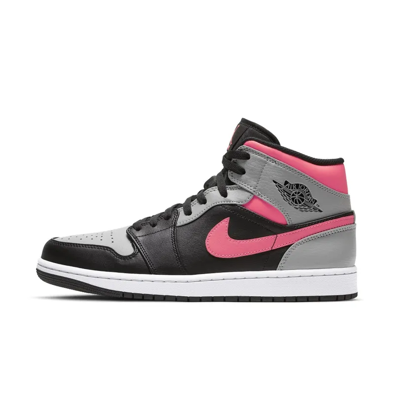 Jordan 1 Mid Pink Shadow Black/Hot Punch-Light Smoke Grey (554724-059)