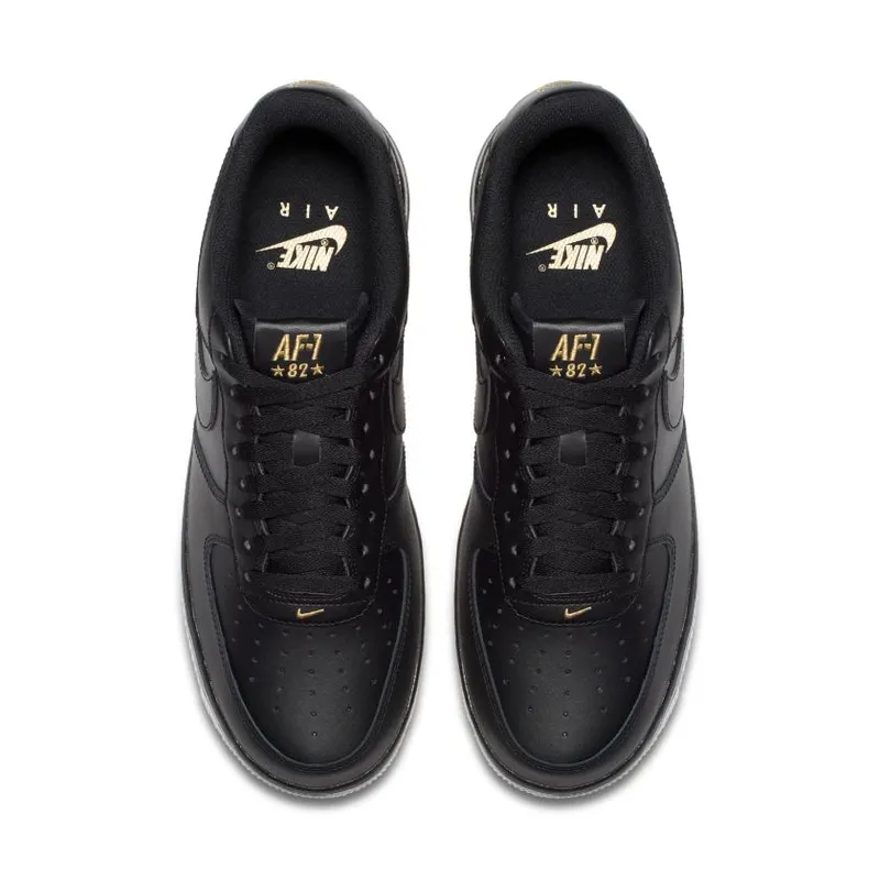 Nike Air Force 1 Low Crest Logo Black Black/Summit White-Metallic Gold (AA4083-014)