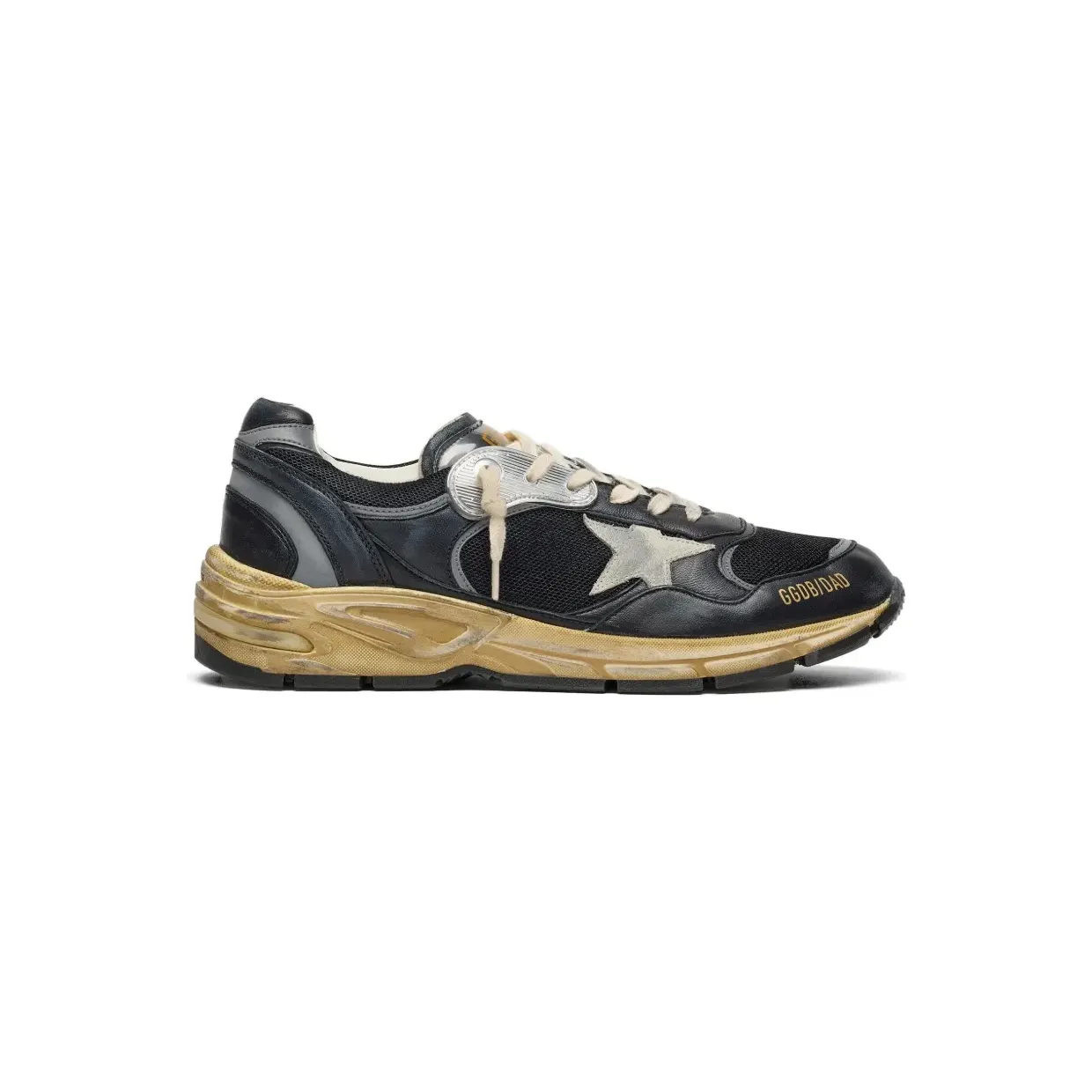 Golden Goose Dad-Star aus schwarzem und silbernem Mesh und Nappa mit eisgrauem Stern (GWF00884F003270)