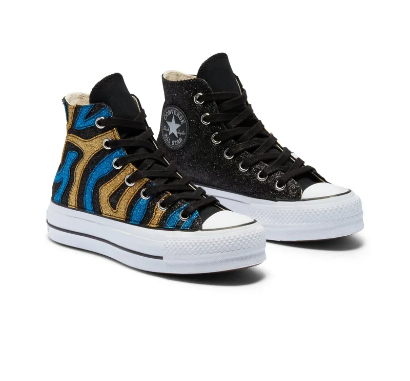 Converse Gold & Blue Glitter Platform Chuck Taylor All Star High Top (569131C)