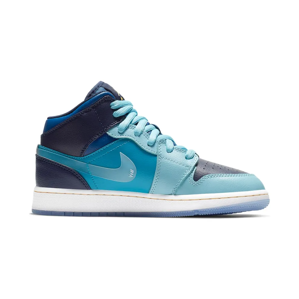 Jordan 1 Mid Fly (GS) Blue Void/Clear-Team Royal-Blue Lagoon-Blue Gaze-Off White (BV7446-400)