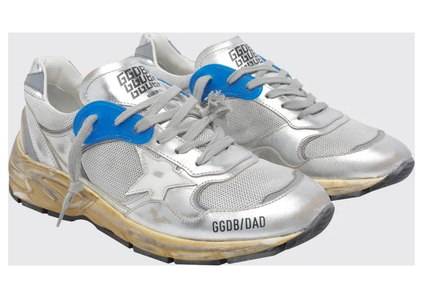 Golden goose Dad-Star Leather and Mesh Sneakers with Distressed Effect Grey (GMF00884F00121170137)