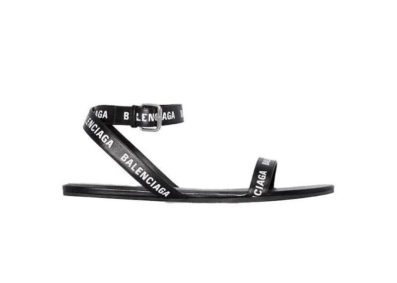 Balenciaga Black Logo Print Sandals Black Leather (551154WBAE11090)