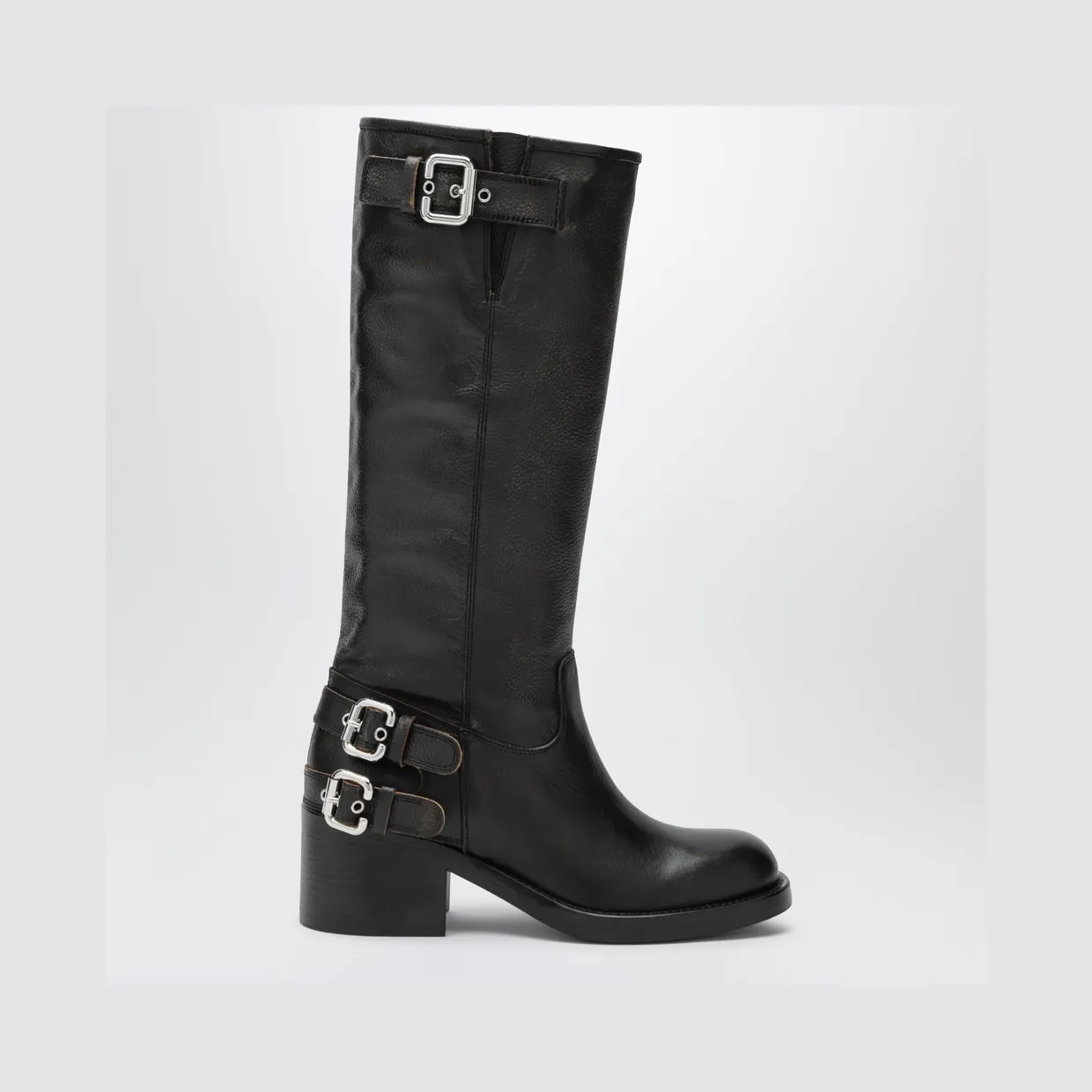 Dakota knee-high biker boots in black leather CHC25A12ESY/T_CHLOE-001_500-41