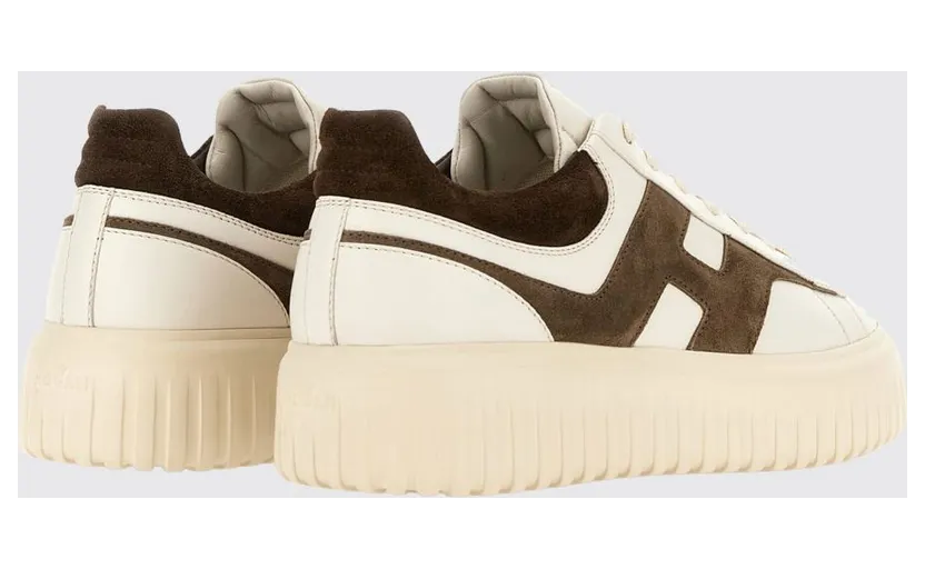 Hogan H-Stripes Leather and Suede Trainers with H Logo and Platform Sole White 1 (HXM6450FE91N1M762F) (2)