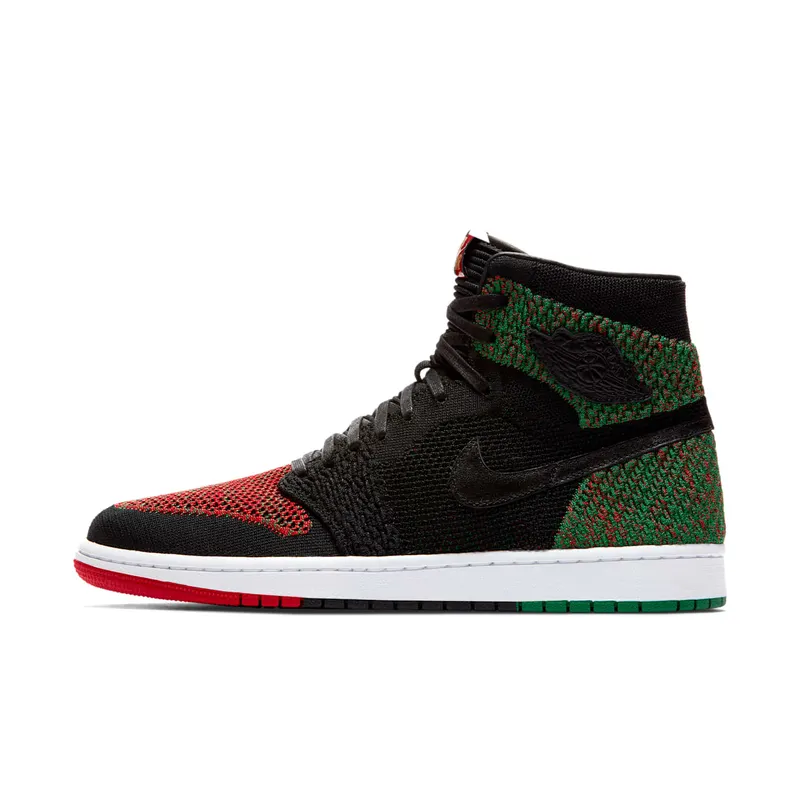Jordan 1 Retro High Flyknit Black History Month (2018) Black/Black-Lucid Green-University Red (AA2426-026)