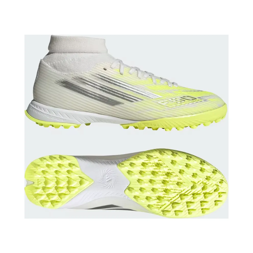 adidas F50 Sparkfusion League Mid Cut Turf Football Shoes Womens “Cloud White / Iron Metallic / Hi-Res Yellow” (JR9004)