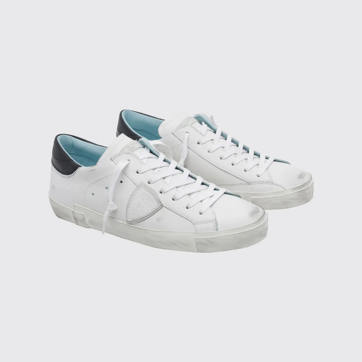 Philippe Model Paris Leather Low-Top with Worn Effect and Shield Logo White 3 (PRLUV022)