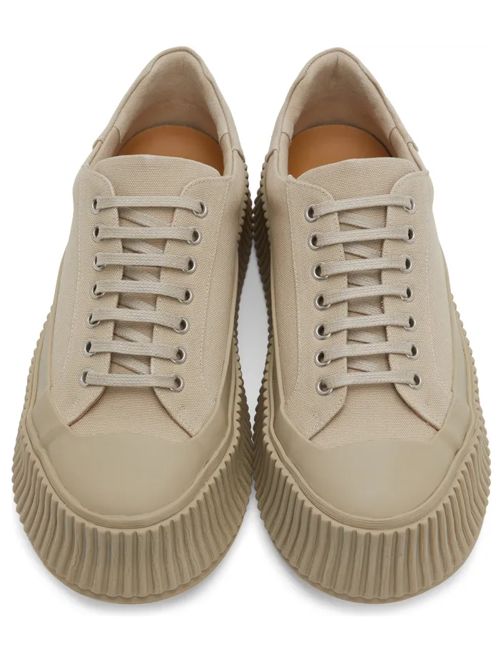 Jil Sander Beige Canvas Platform Sneakers (JI32535B_15610) (5)