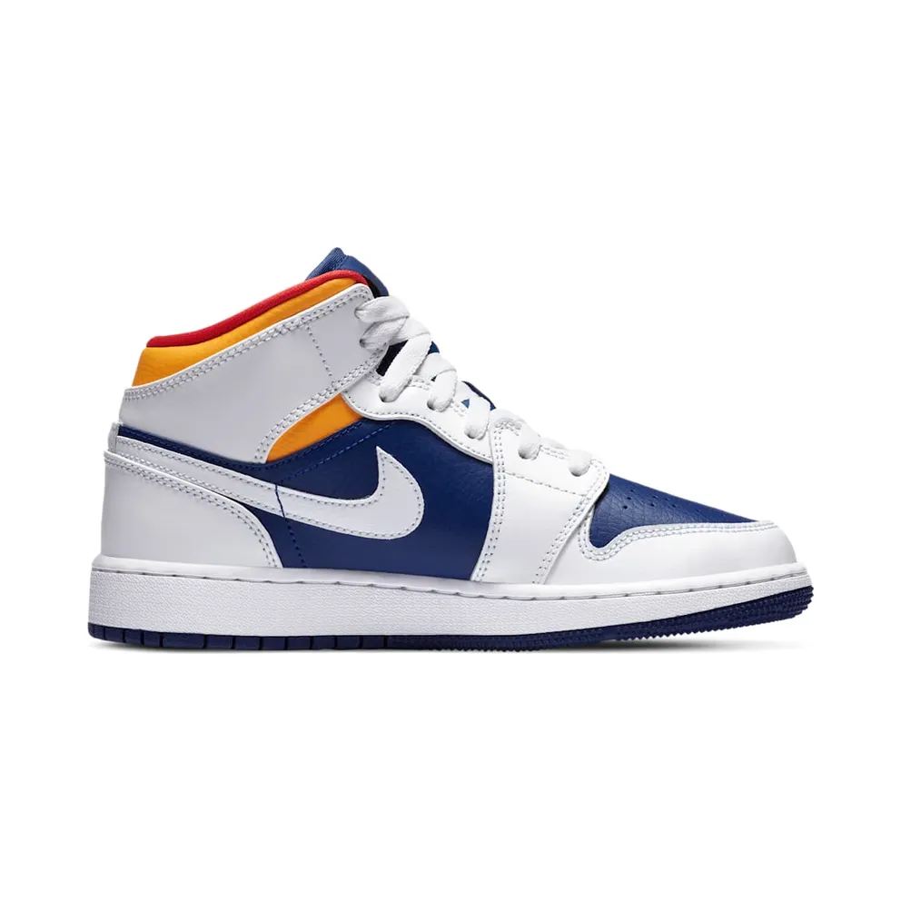 Jordan 1 Mid White Laser Orange Deep Royal Blue (GS) White/Laser Orange-Deep Royal Blue (554725-131)