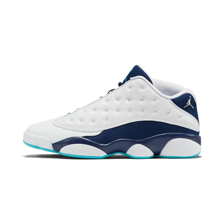 Air Jordan 13 Retro Low Hornets “White / Midnight Navy / Turquoise Blue / Metallic Silver” (310810-107)