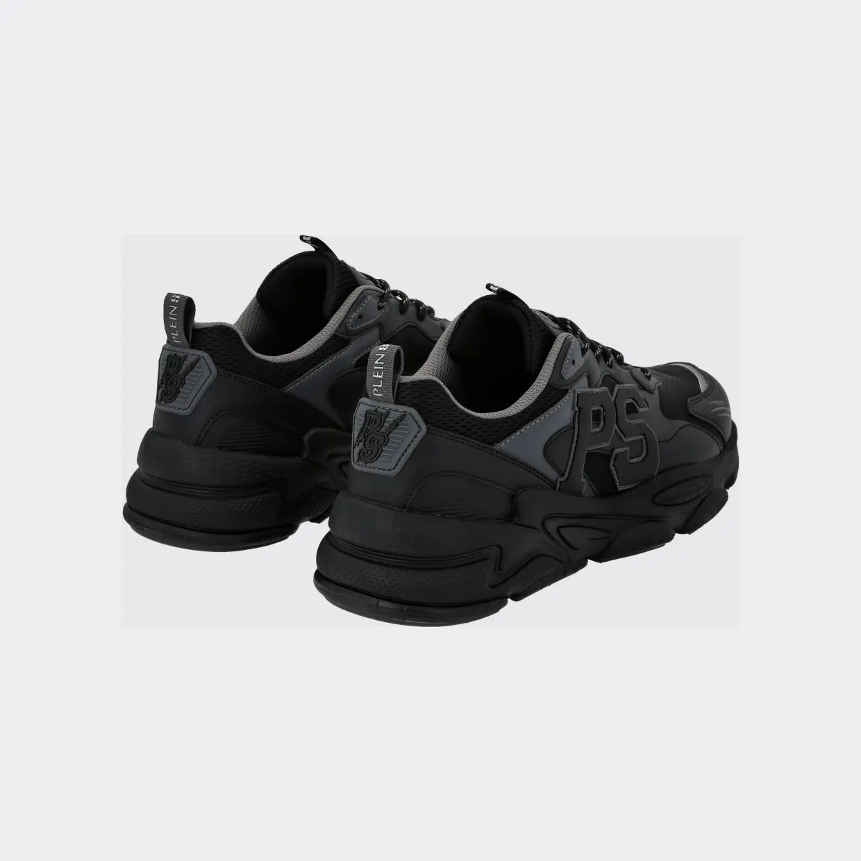 Plein Sport Low-Top Sneakers in Leather and Mesh with Contrast Monogram Black (SADSUSC0611STE003N0202) (2)