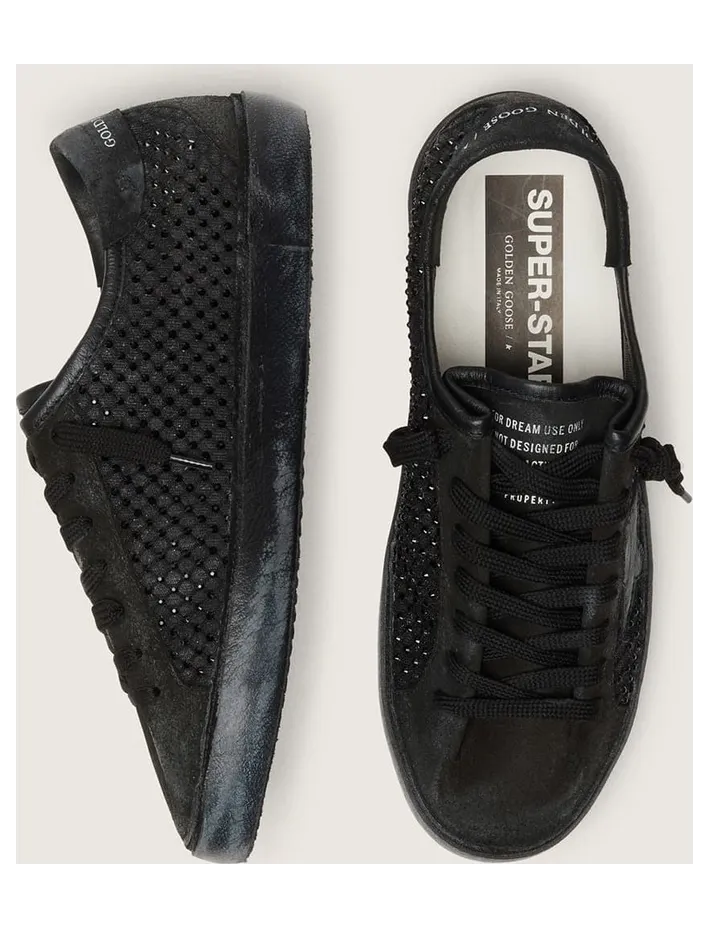 Golden Goose Women’S Super-Star Ltd In Perforated Black Suede With Black Star And Crystals (GWF01088.F008590.90100) (3)