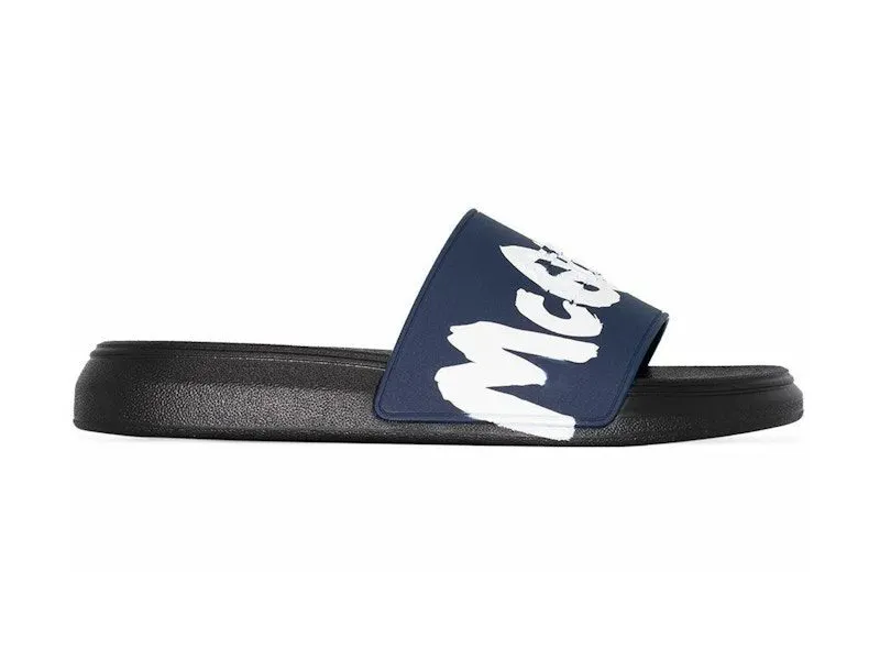 Alexander McQueen Pool Slide Graffiti Logo Black Blue White (682490W4QS34478)