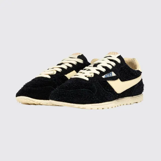 Autry Windspin Bicolour Low Top Sneakers in Leather and Nylon Black (WSLMUB27)
