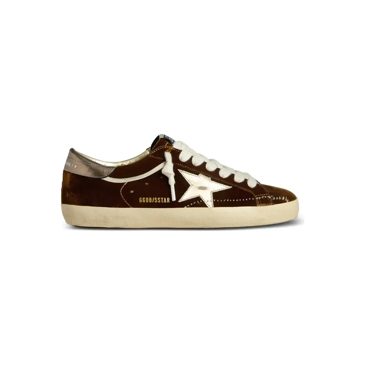 Golden Goose Super-Star aus cognacfarbenem Samt mit Metallic-Lederstern und Fersenlasche “Brown” (GMF01016F007893)