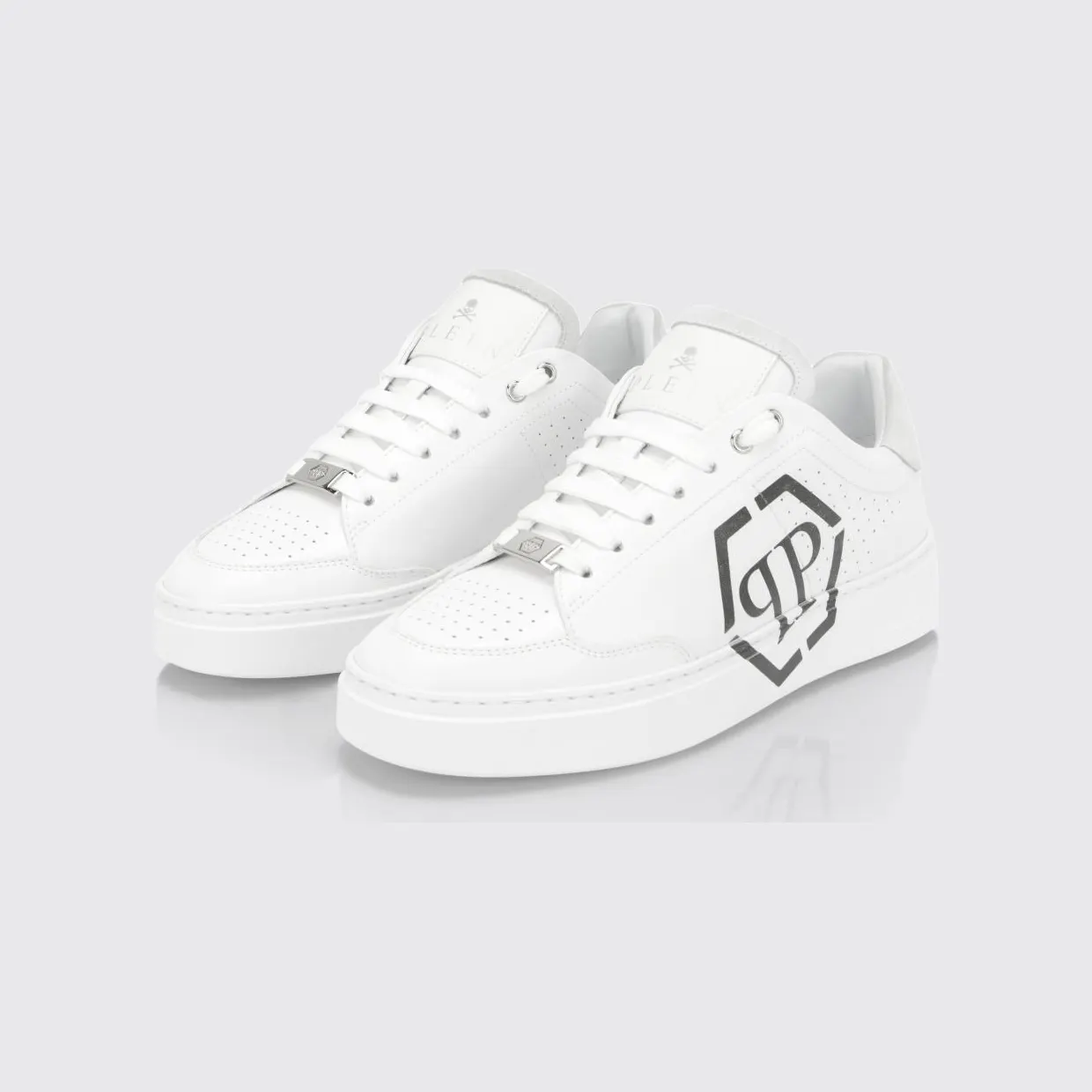 Philipp plein Monogram Calf Leather Low-Top Sneakers with Hexagon Logo White (UAESMSC4062PLE005N0102)