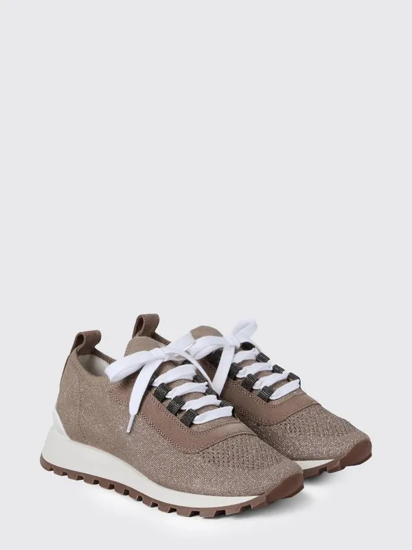 Brunello cucinelli Cotton and Lurex Knit Sneakers Brown (MZ35G2490C9447)