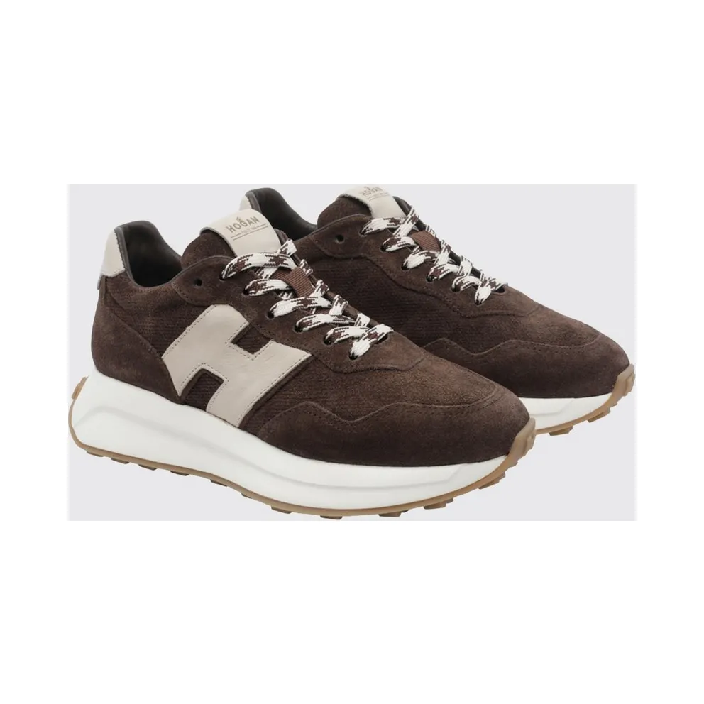 Hogan H641 Sneakers in Calfskin and Suede with Notched Chunky Sole Brown (HXW6410EH41VFX0R1L)