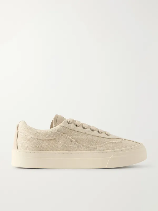 Omni Dellow Suede-Trimmed Distressed Drill Sneakers Beige (OM01274)