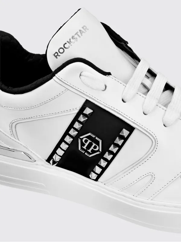 Philipp plein Low-Top Leather Sneakers with Hexagon Logo and Studs White (AADSUSC0658PLE010N0102) (3)