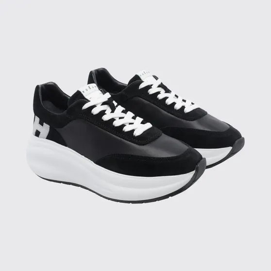 Hogan H696 Sneakers in Smooth Calfskin and Suede with Chunky Sole Black (HXW6960GG30UHC9999)