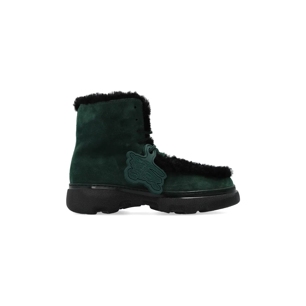 Burberry Shearling Embellished Suede Creeper Boot Green Black (8077236)