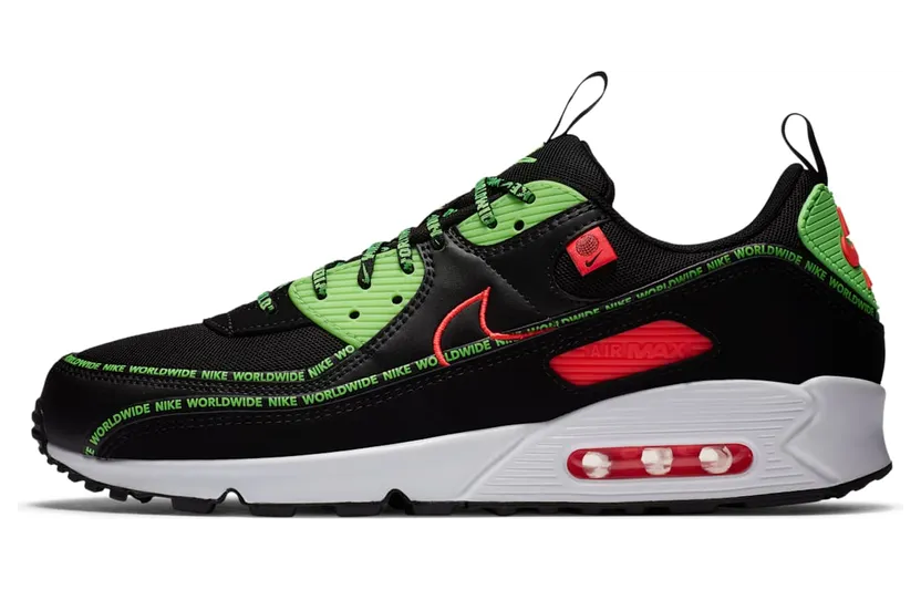 Nike Air Max 90 ‘Worldwide’ “Black / Green Strike / White / Flash Crimson” (CK6474-001)