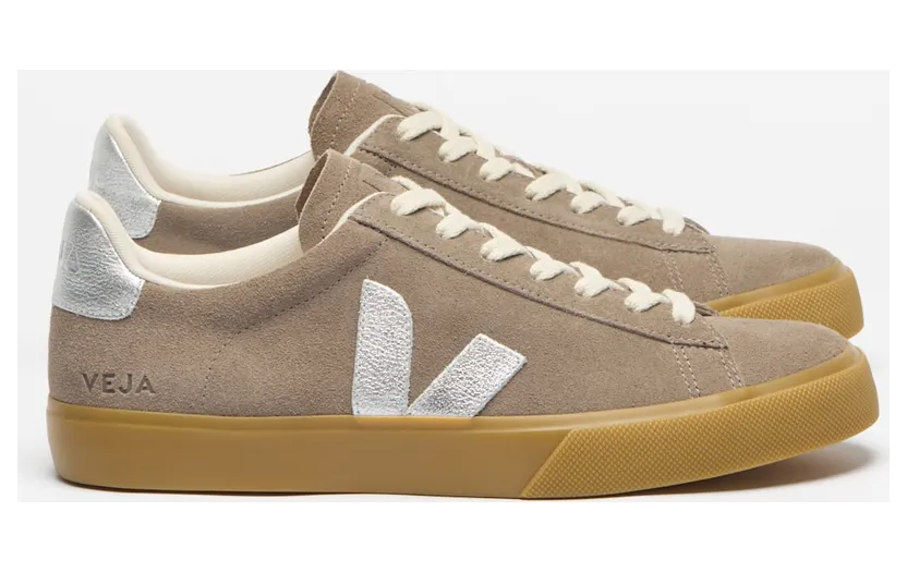Veja Campo Low Top Sneakers in O. T. Leather with Contrast Logo Silver (CP0321809)