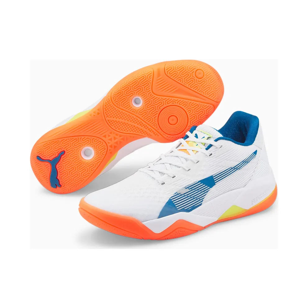 Puma Eliminate Power Nitro Handball Shoes White/Blue/Yellow (106460-03)