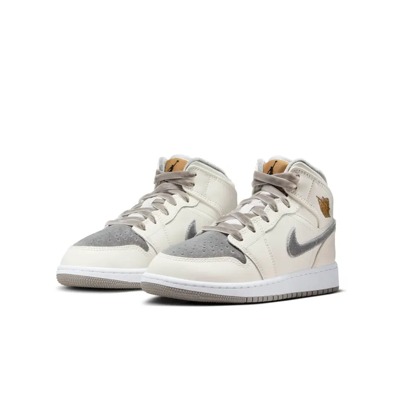 Nike Air Jordan 1 Mid SE Grey Velvet Toe (GS) (FB9899-100)